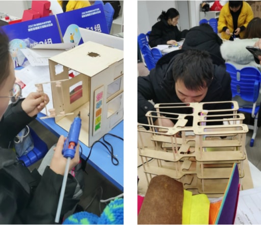 老師們認(rèn)真制作屬于自己的激光切割作品